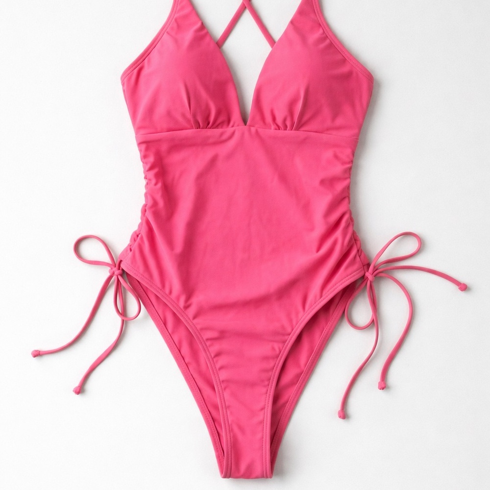 Bright Pink One-Piece Swimsuit with Adjustable Side Ties